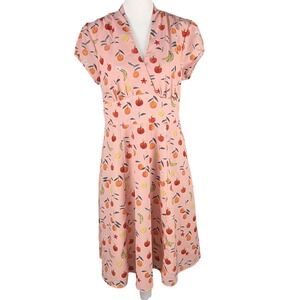 Wayward Fancies Fruit Dress Med Multicolored Fit-Flare Surplice Neck Cap‎ Sleeve
